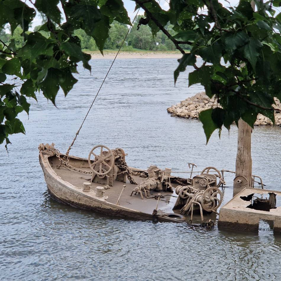 Aalschokker in Dormagen: Trockenes Frühjahr legt „Geisterschiff“ frei