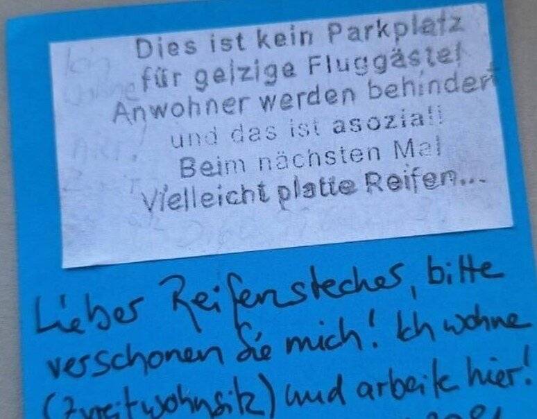 Sachbeschädigung angedroht : In Düsseldorf eskaliert der Zorn auf Flughafenparker