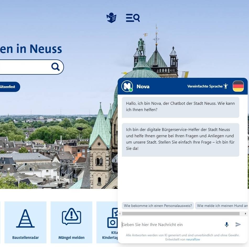Stadt Neuss setzt KI auf seiner Internetseite ein : Interview mit einem Chatbot