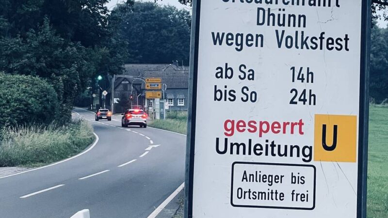 Mitteilung der Stadt Wermelskirchen: Kirmes in Dhünn – diese Straßen sind gesperrt