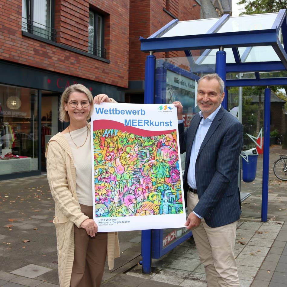 Siegerentwurf im Meerbuscher Stadtbild ausgestellt: Jetzt noch beim Wettbewerb „Meerkunst“ mitmachen