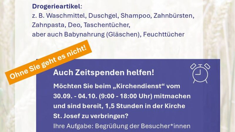 Erntedank in Langenfeld: Kirchengemeinde St. Josef ruft zu Sach- und Zeitspenden auf