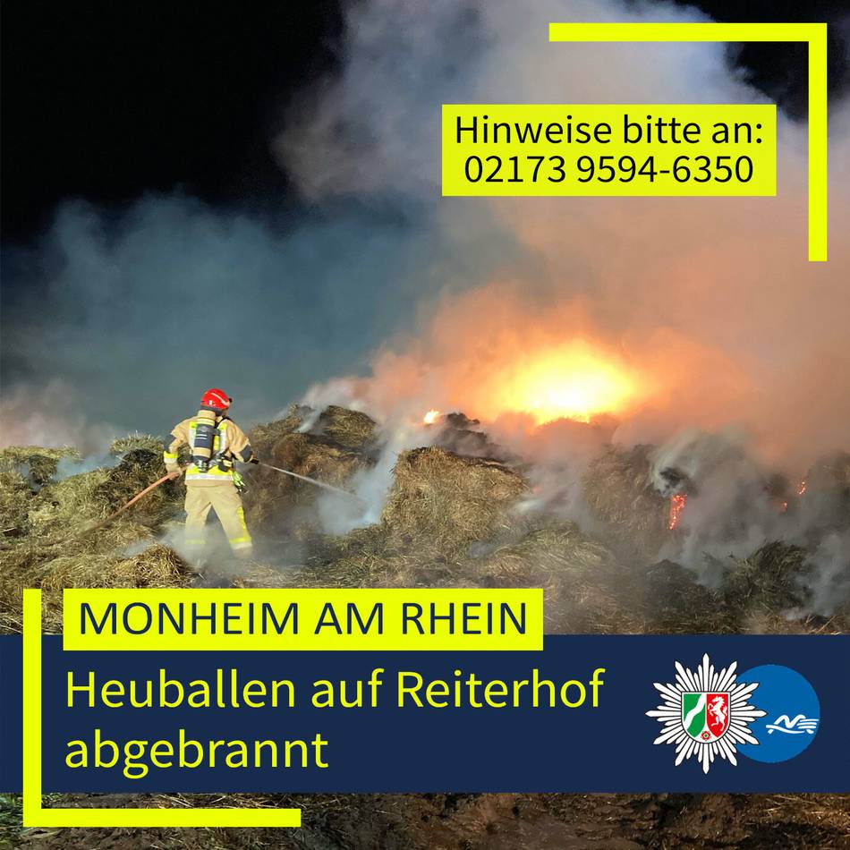 Am Heilerberg in Monheim: Heuballen auf Reiterhof abgebrannt – Polizei geht von Brandstiftung aus