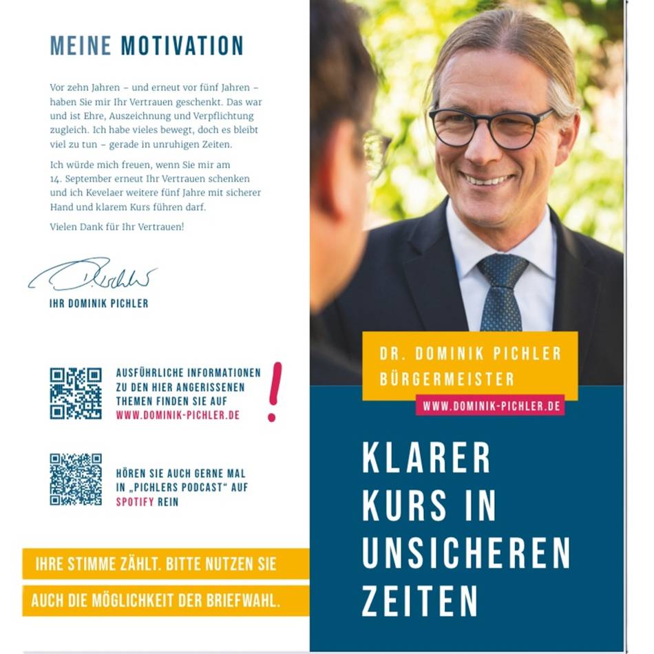 Wahlwerbung von Dominik Pichler nicht verteilt: Bürgermeisterwahl in Kevelaer – Panne bei den Flyern bleibt ohne Folgen