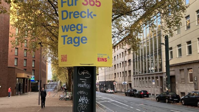 Kommunalwahl in Düsseldorf: Wahlplakat wirbt für mehr Sauberkeit – und müsste längst entfernt worden sein