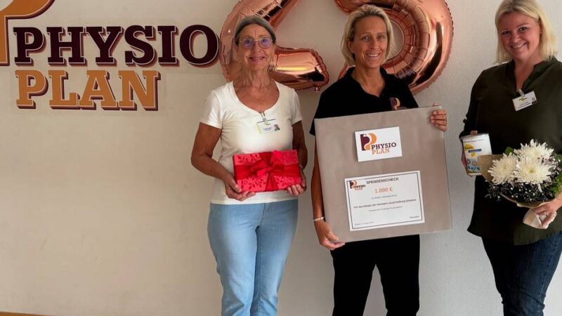 Physio-Plan Wegberg feiert 25 Jahre: 1000 Euro für das Erkelenzer Hospiz