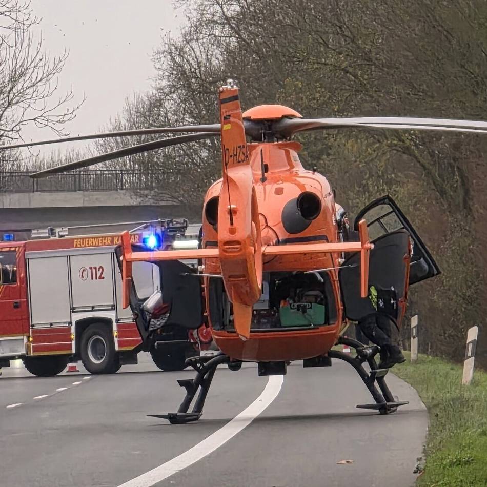 Unfall in Kalkar: Autofahrer in Lebensgefahr – Rettungshubschrauber im Einsatz