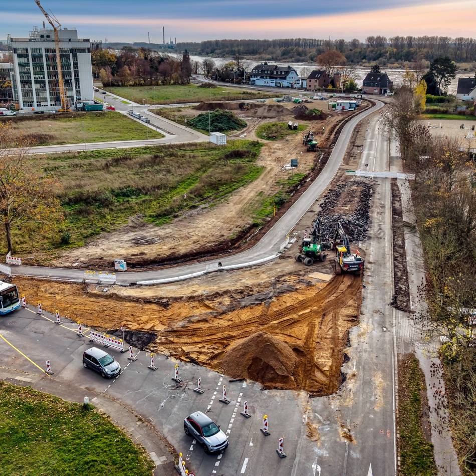 Baustelle in Monheim: Kreisverkehr für den Creative Campus entsteht