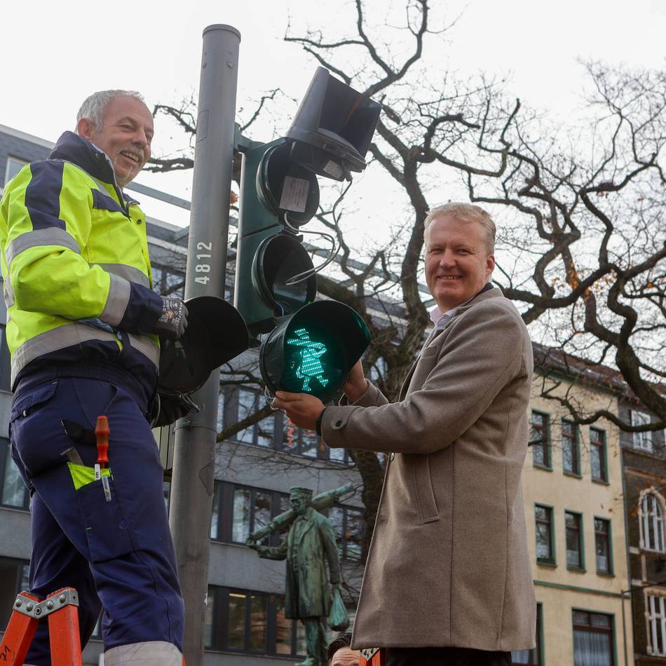 Motivampeln mit Meister Ponzelar: Krefeld hat ein neues Ampelmännchen