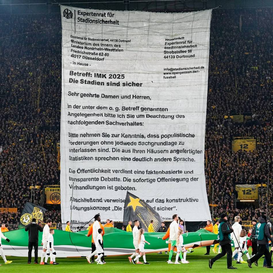 „Stadien sind sicher“: XXL-Brief auf BVB-Tribüne – kreativer Protest gegen Pläne der Innenminister