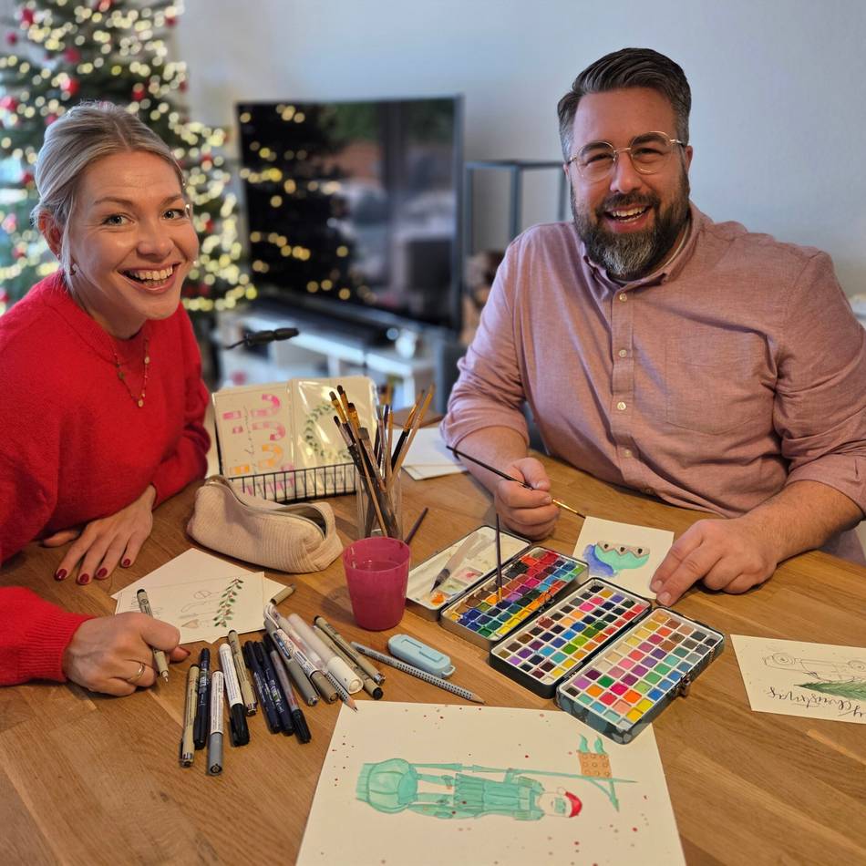 Ehepaar entwirft eigene Grußkarten: Handgemalte Weihnachtsgrüße aus Neuss