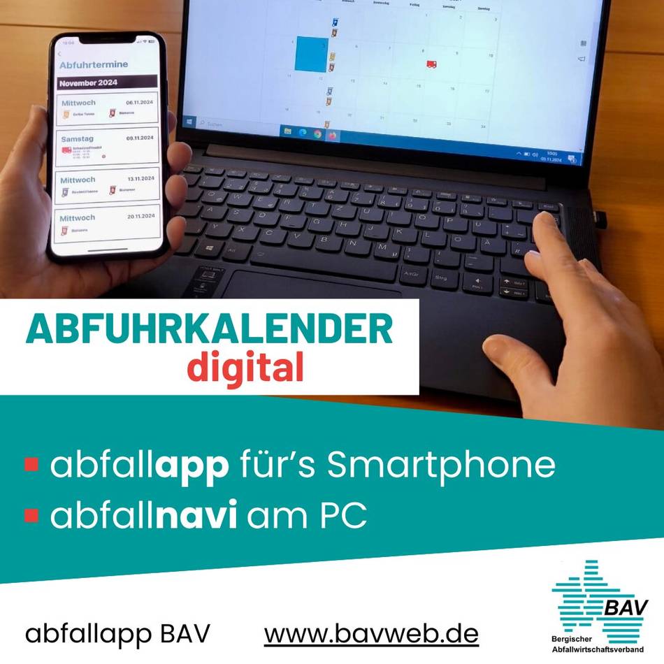Bergischer Abfallwirtschaftsverband: Digitaler Abfuhrkalender mit vielen Vorteilen