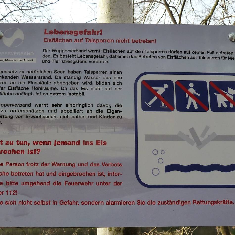 Wupperverband informiert: Warnung: Lebensgefahr beim Betreten des Eises