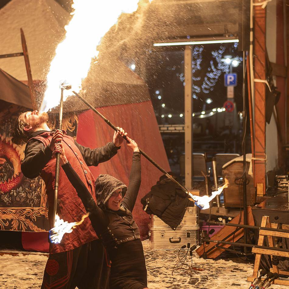 Drachen-und Feuerfest 2026 in Geldern: Feuer und Drachen im Schneetreiben