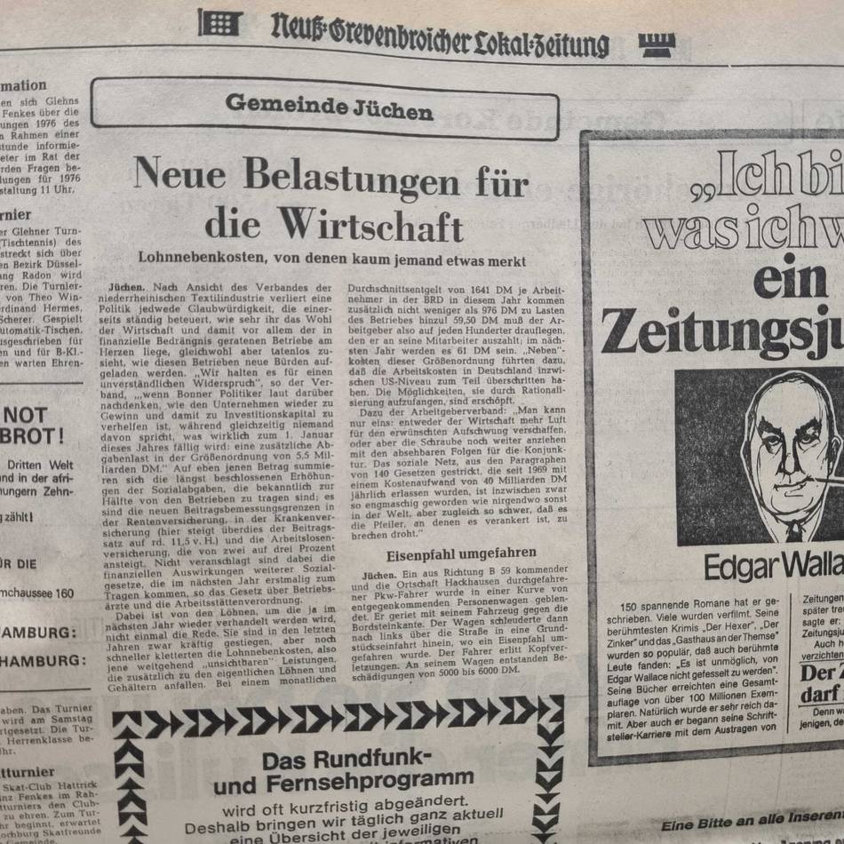 Jahreswechsel historisch: Zurückgeblättert – so ging Jüchen 1976 ins neue Jahr