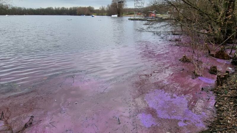 Gewässer in Moers: Rätsel um rotes Wasser im Schwafheimer See – Stadt warnt vor Kontakt