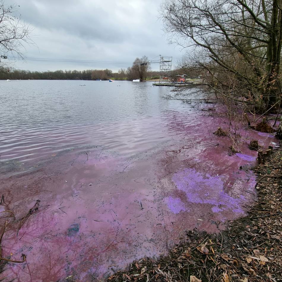 Gewässer in Moers: Rätsel um rotes Wasser im Schwafheimer See – Stadt warnt vor Kontakt