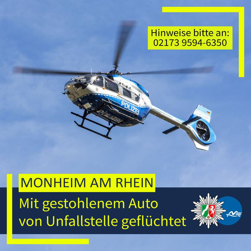 Kriminalität in Monheim: Auto gestohlen, verunfallt und geflohen – Fahndung per Hubschrauber