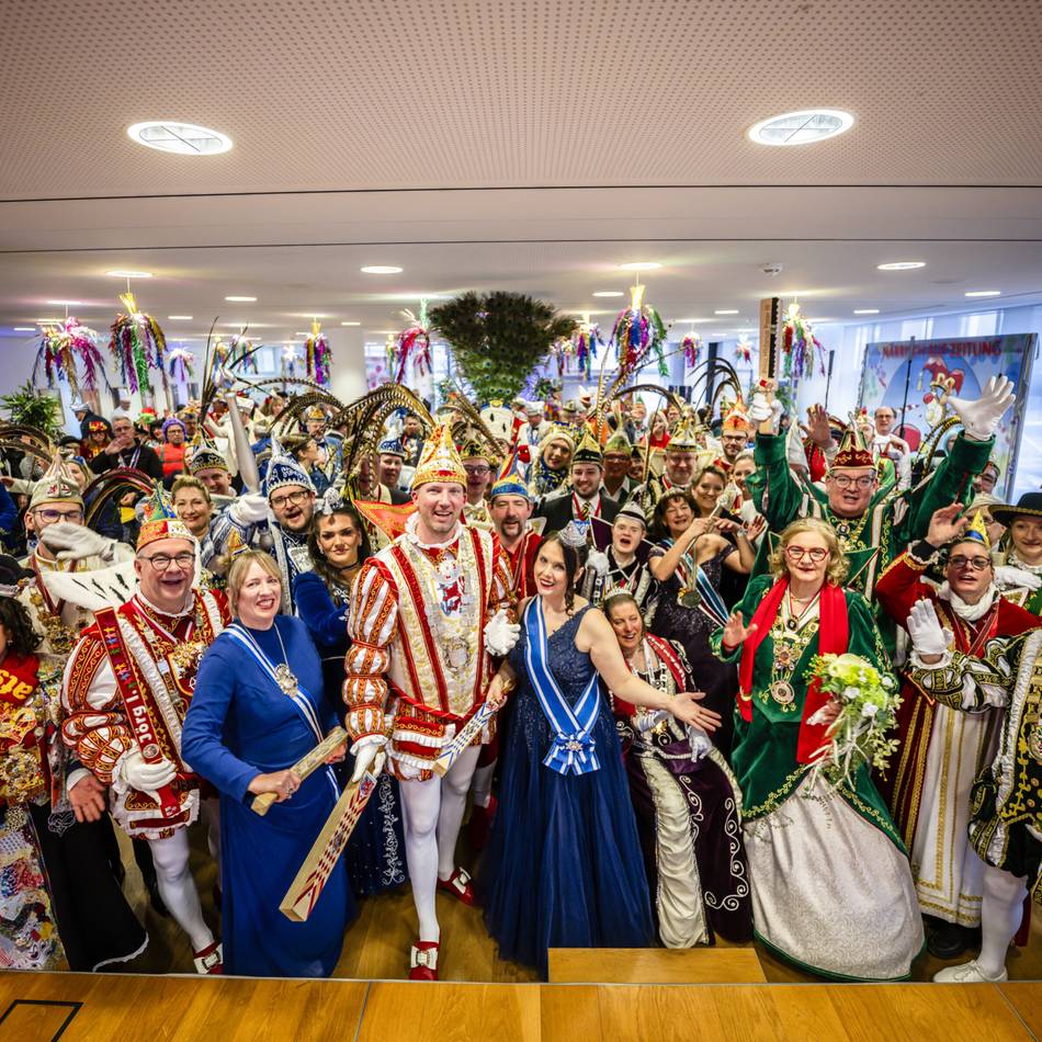 Prinzenpaare feiern bei der Rheinischen Post: „Bleibt lustig, habt ein Lachen im Gesicht und haltet zusammen“