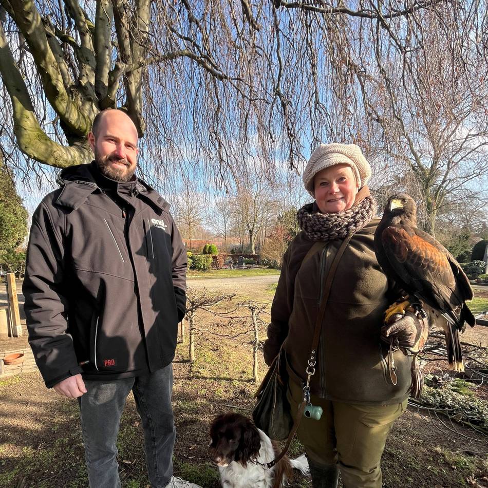 Auf Moerser Friedhöfen: Wüstenbussard unterstützt Enni beim Kampf gegen Kanninchenplage
