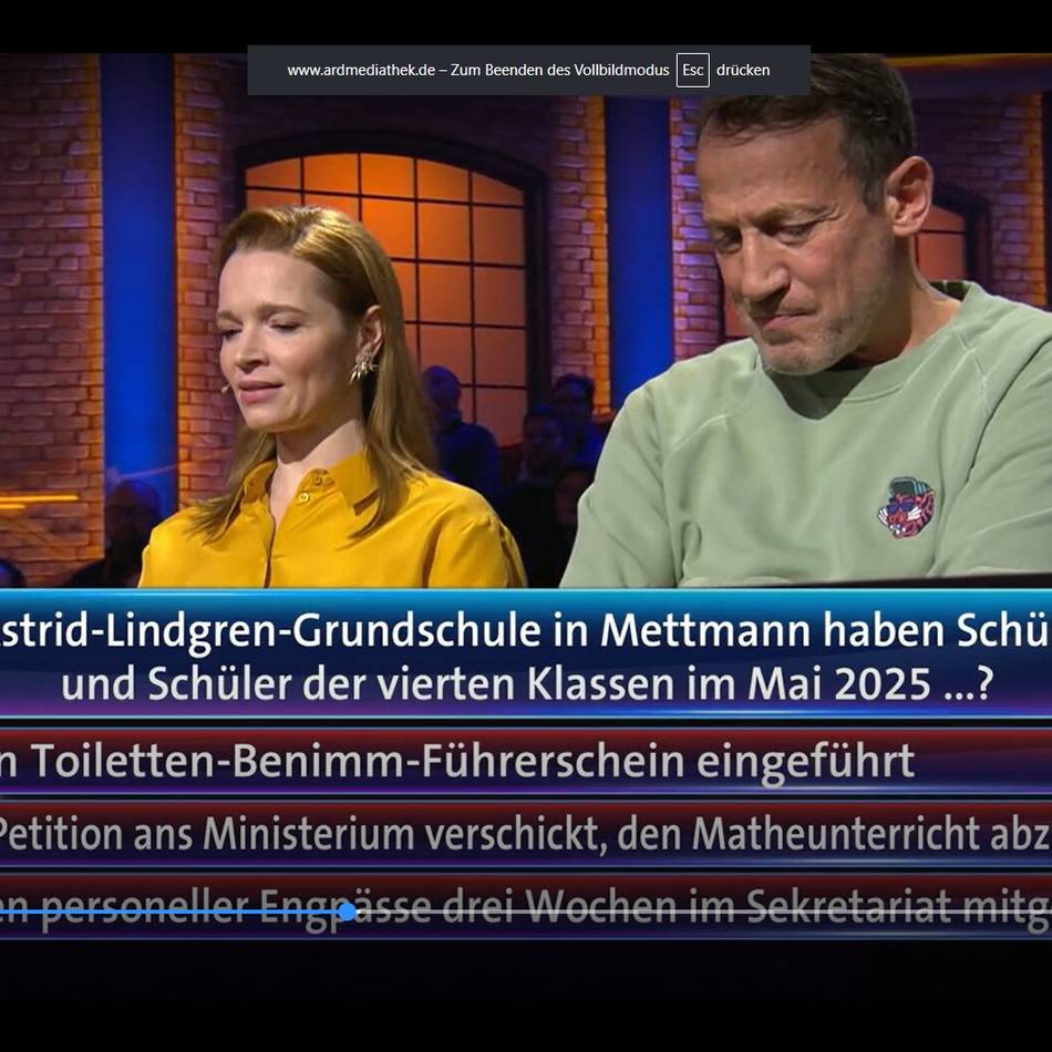 In TV-Quizsendung: Karoline Herfurth und Wotan Wilke Möhring rätseln über Mettmann