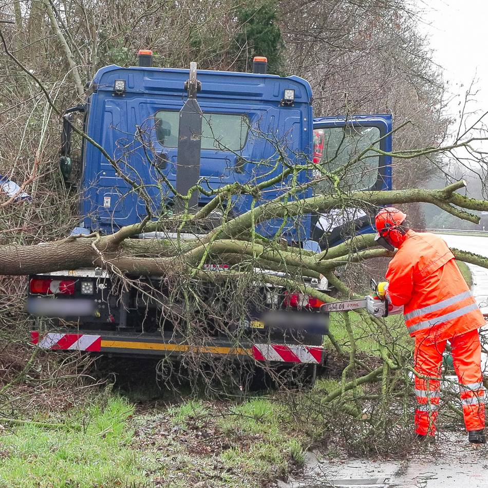 Unfall in Düsseldorf: Nach medizinischem Notfall – Lastwagen kracht gegen Baum