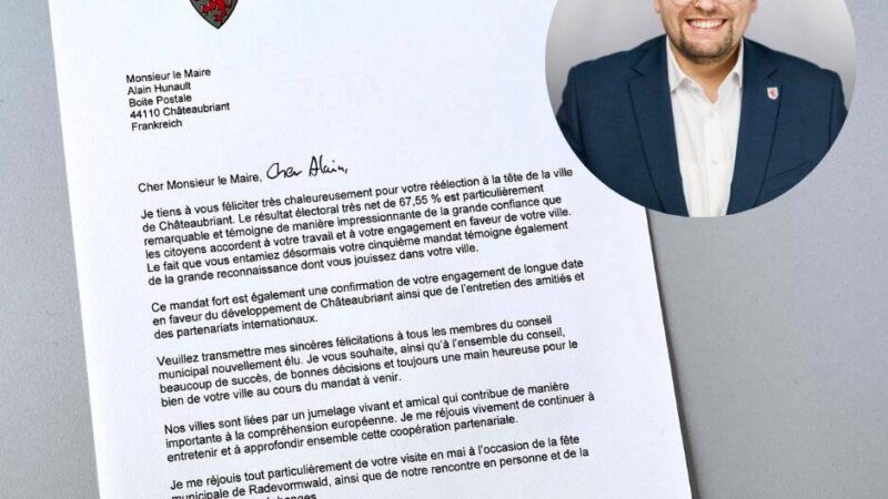 Partnerstadt von Radevormwald: Bürgermeister gratuliert Amtskollegen in Châteaubriant