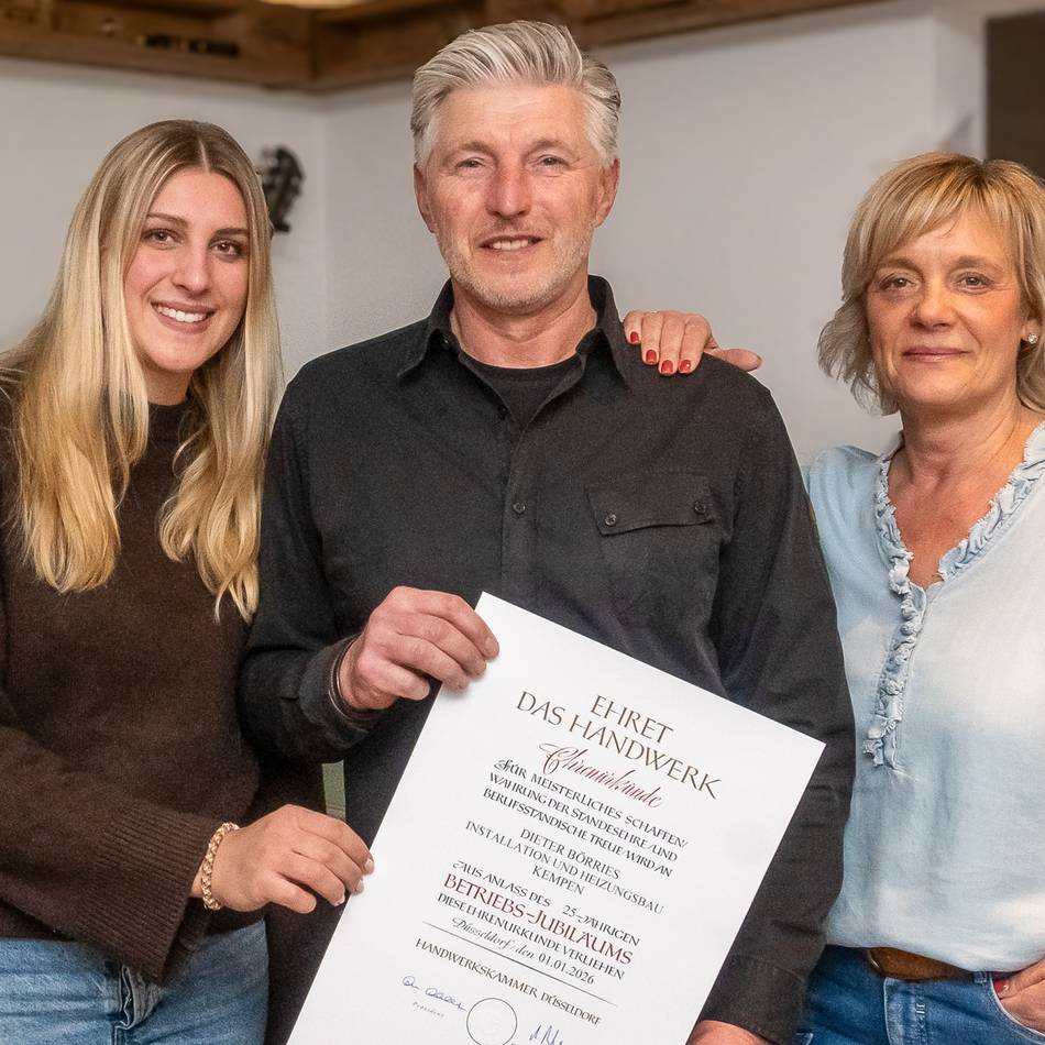 Meisterbetrieb in Kempen-St. Hubert: Dieter Börries erhält Ehrenurkunde der Handwerkskammer Düsseldorf