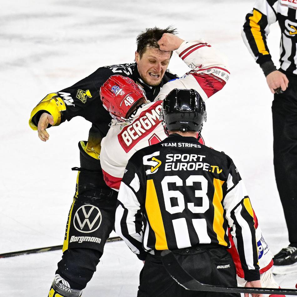 5:2 gegen den EV Landshut: Stockbrüche, Schlägereien, Slapstick-Schiri – Pinguine gewinnen auch Spiel drei
