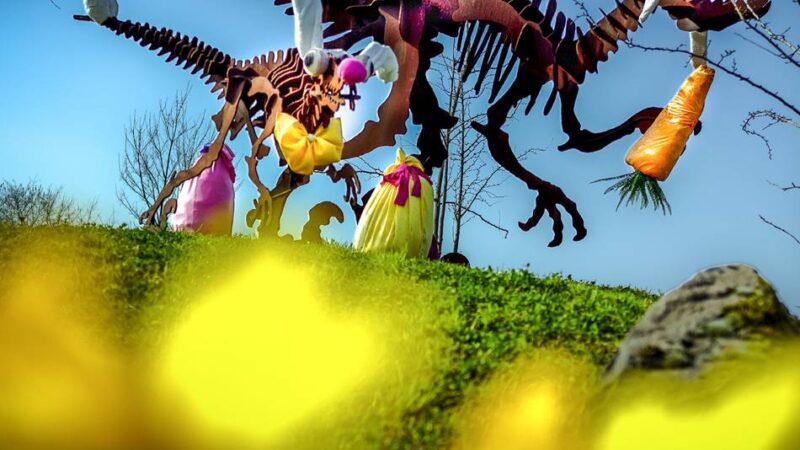 Aktion in Monheim: Baumberger Dinos jetzt im Oster-Look