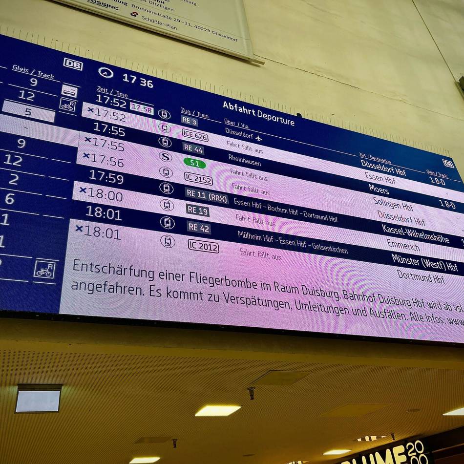 Bahnverkehr betroffen: Blindgänger am Duisburger Hauptbahnhof erfolgreich entschärft