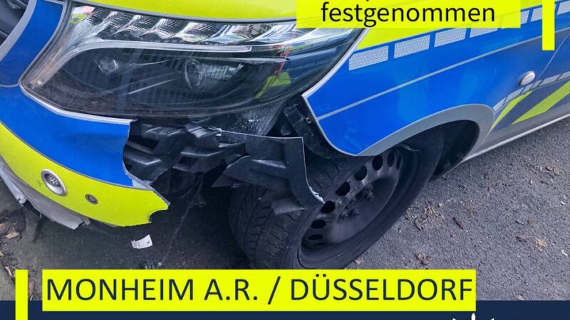 Von Monheim nach Düsseldorf: Unfall eines Streifenwagens bei Verfolgungsfahrt – Verdächtigen festgenommen
