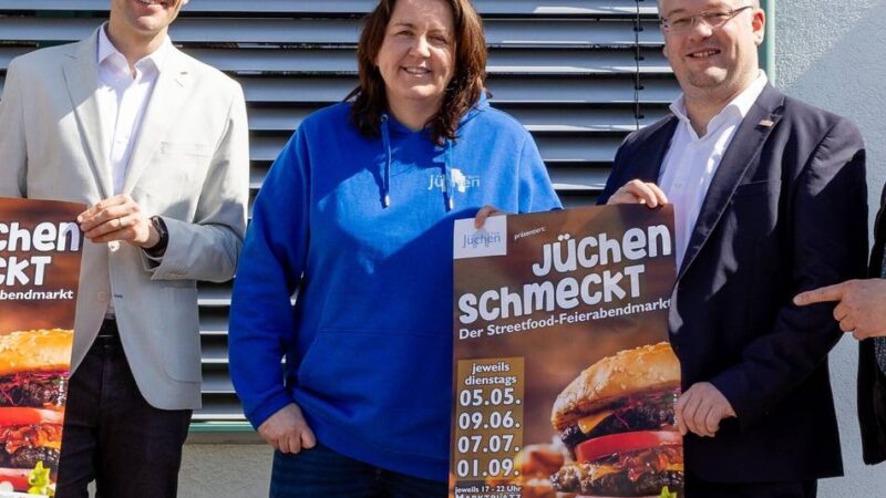 „Jüchen schmeckt“ wächst weiter: Streetfood, Aperol, mehr Termine: Das bieten die Feierabendmärkte in Jüchen 2026