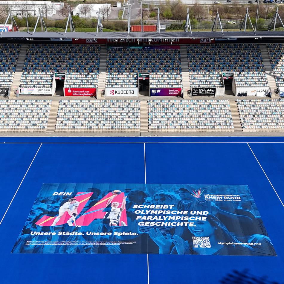 Bürgerentscheid in Mönchengladbach: Hockeypark wirbt mit großem Olympia-Banner