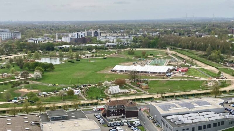 Aussicht übers Laga-Gelände: Spektakulärer Rundblick vom höchsten Gebäude in Neuss