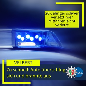 POL-ME: Zu hohe Geschwindigkeit: Auto überschlug sich und brannte aus – Fahrer schwer verletzt – 2605001