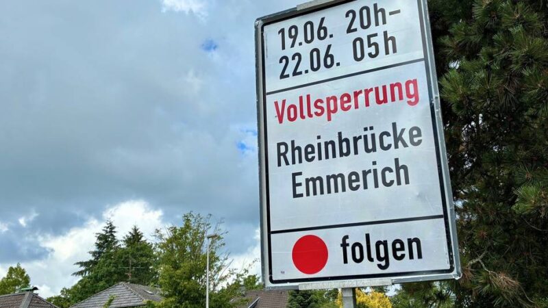 B220 zwischen Emmerich und Kleve dicht: Rheinbrücke Emmerich erneut gesperrt – Umweg über Rees