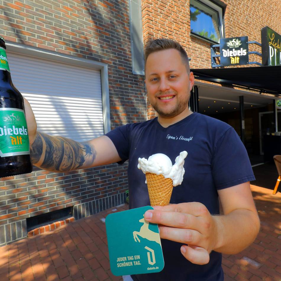Neue Eissorte im Lieblingsplatz Sonsbeck: Altbier im Hörnchen – so cremig kann Diebels sein