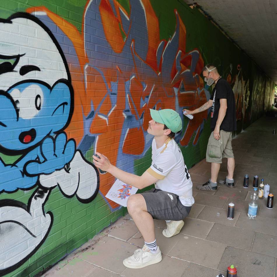 Gesprüht bei Brennpunkt-Jam in Leverkusen: Neue Graffiti-Kunst für Unterführung am Europaring