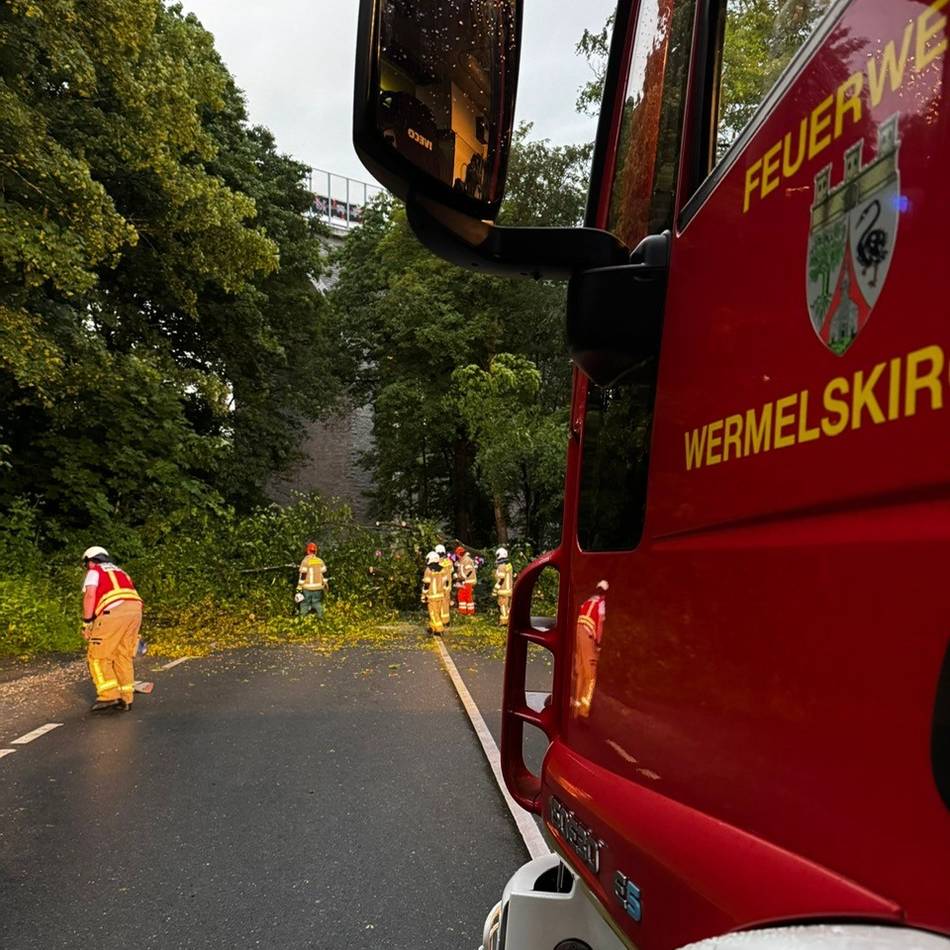 Unwetter in Wermelskirchen: Acht Bäume auf der Fahrbahn, ein Keller unter Wasser