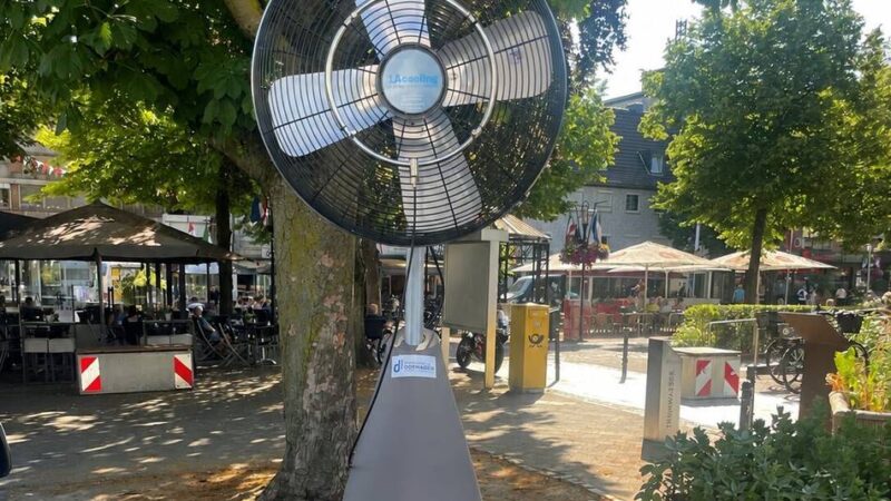 Gerät deckt 100 Quadratmeter ab: Rollende Abkühlung – Nebelsprühanlage soll Dormagener erfrischen