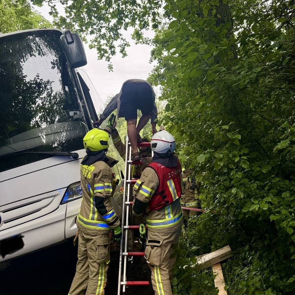 Vermeintliche Abkürzung: Linienbus auf Waldweg von Fahrbahn abgekommen