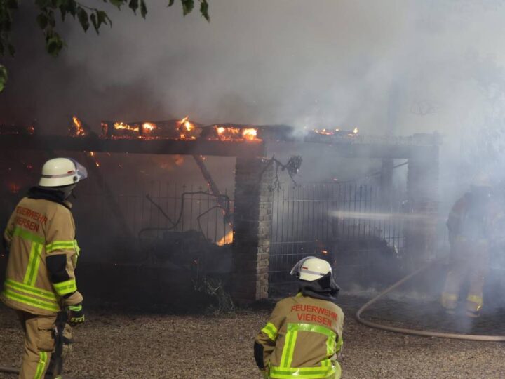 Einsatz von Polizei und Feuerwehr: Auto und Carport in Flammen