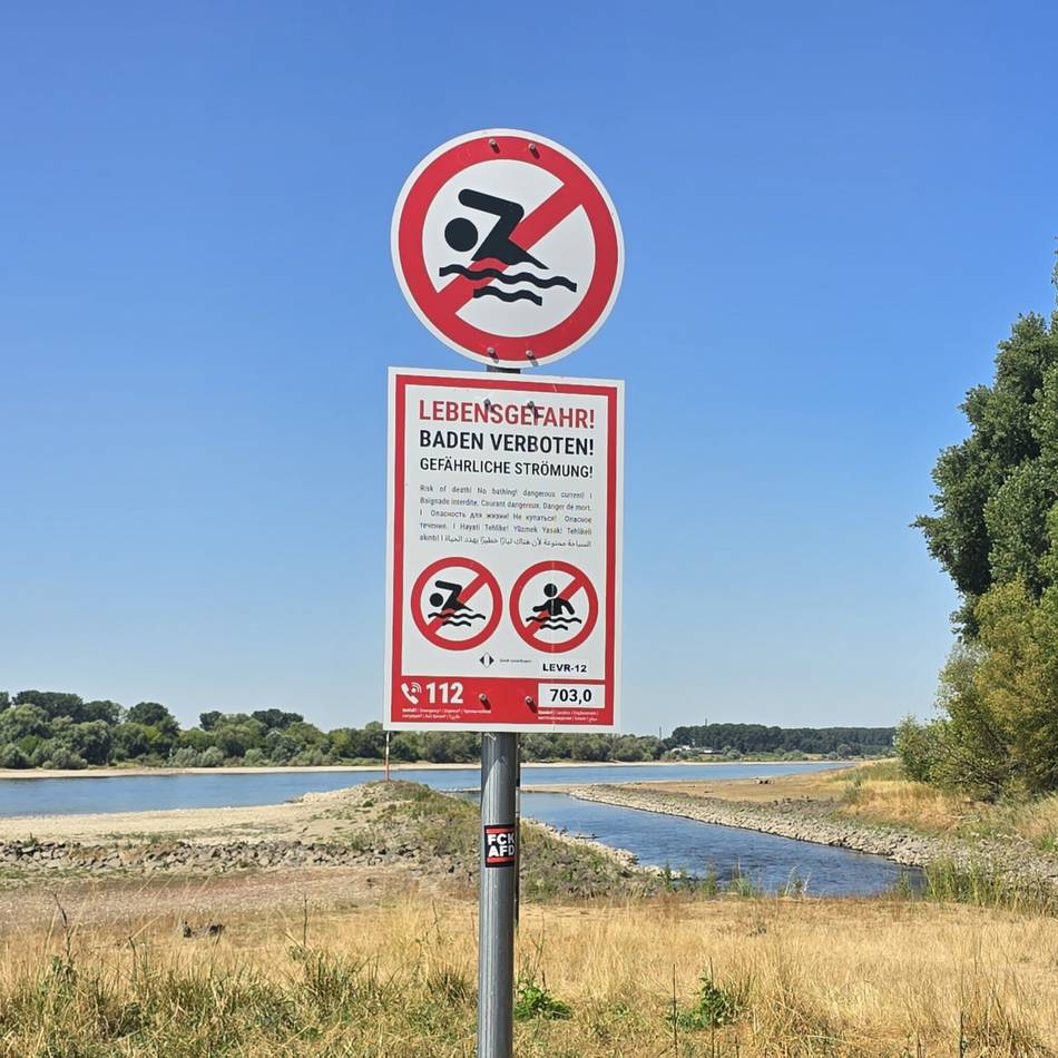 Hitzesommer in Leverkusen: Badeverbot am Rhein – auch bei Niedrigwasser
