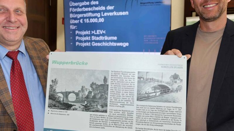 Von der Bürgerstiftung Leverkusen: Geschichtsverein erhält Rekordförderung von 15.000 Euro