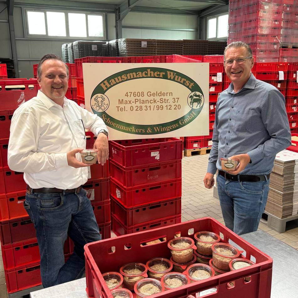 Unternehmensbesuch in Geldern : Wurst im Glas: Gelderner Betrieb setzt auf Handarbeit und Regionalität
