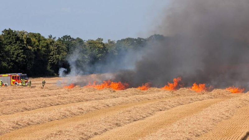 Flächenbrand bei Haus Hohenbusch: Brennende Strohballenpresse löst Großeinsatz aus