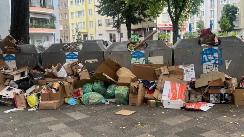 Müll in Düsseldorf: Defektes Sammelfahrzeug lässt Altpapier-Container überquellen