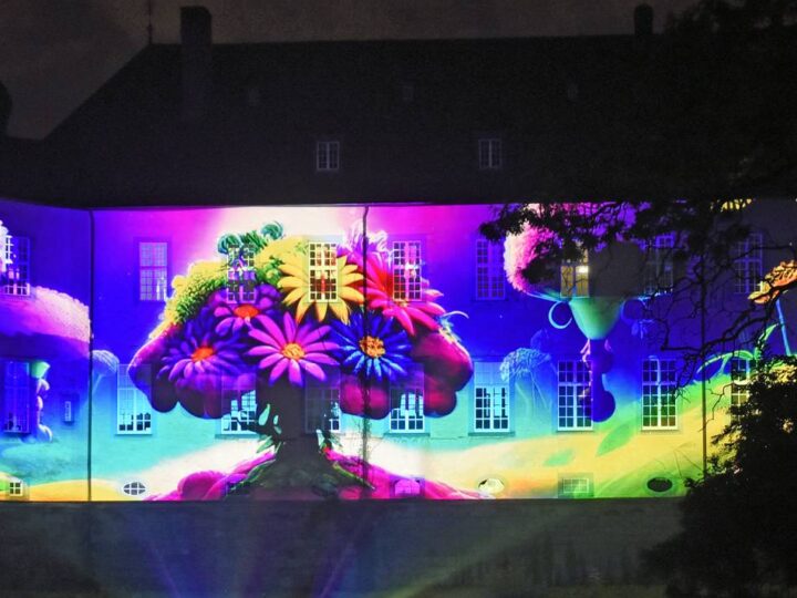 Lichtkunst im Schlosspark: Schloss Dyck lockt mit leuchtenden Blumen und Illusionen