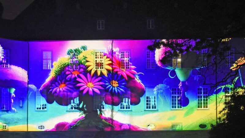 Lichtkunst im Schlosspark: Schloss Dyck lockt mit leuchtenden Blumen und Illusionen